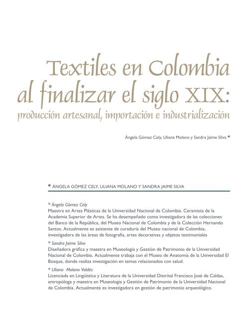Textiles en Colombia al finalizar el siglo XIX: - Museo Nacional de ...