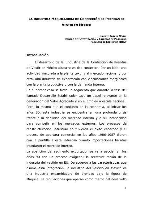 1 Introducción El desarrollo de la Industria de la Confección de ... 1 Introducción El desarrollo de la Industria de la Confección de ...