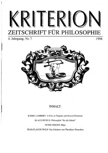 ZEITS,CHRIFT FUR PHILOSOPHIE 4. Jahrgang, Nr. 7 ... - Kriterion