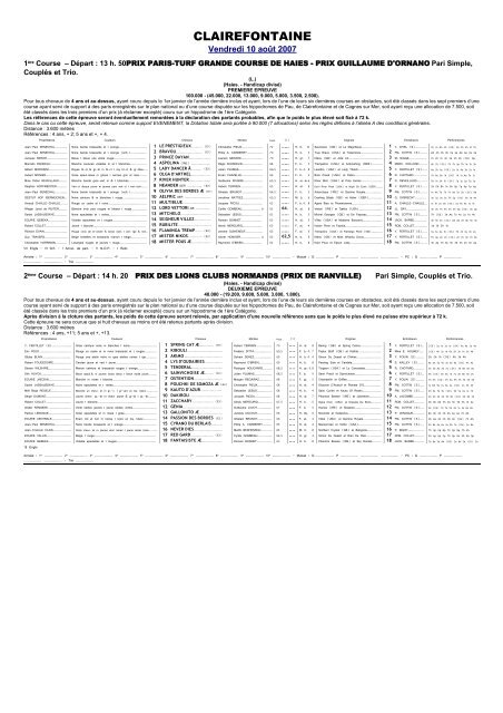 Programme de la réunion - Courses France