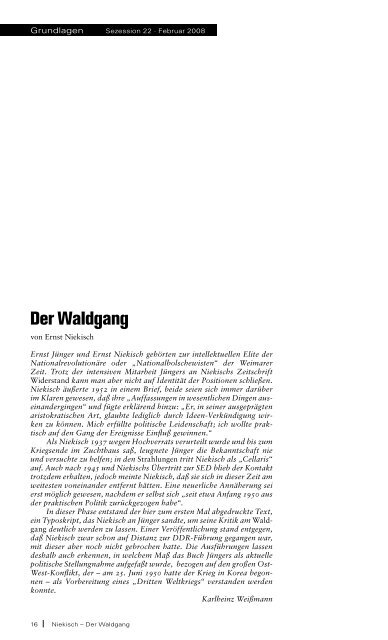 Heft 22, Februar 2008, Themenheft: Ernst Jünger - Sezession im Netz