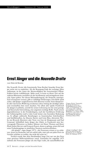 Heft 22, Februar 2008, Themenheft: Ernst Jünger - Sezession im Netz