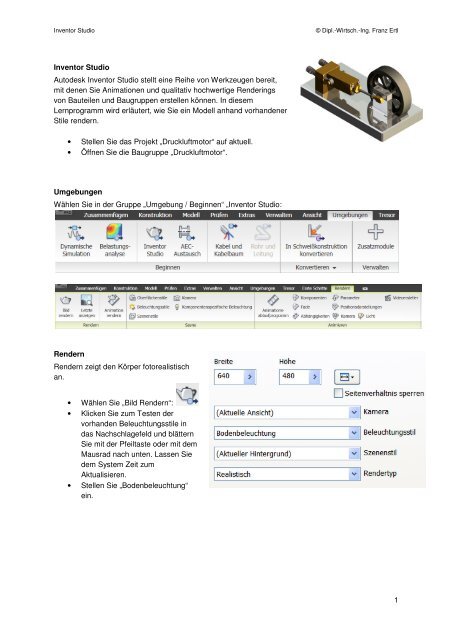 1 Inventor Studio Autodesk Inventor Studio stellt eine ... - Franz Ertl