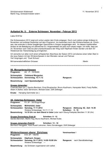 Aufgebot Nr.5-2012, November - Schützenverein Wädenswil