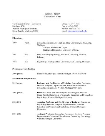 Eric M. Sauer Curriculum Vitae - Homepages - Western Michigan ...