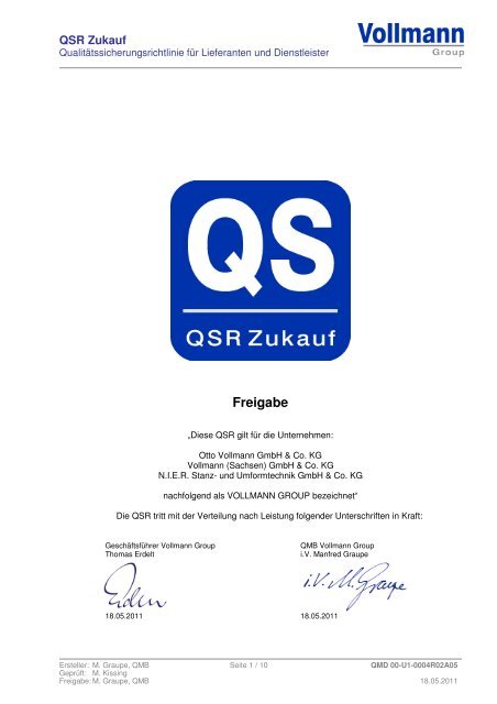 QSR der Vollmann-Gruppe - Otto Vollmann GmbH & Co KG