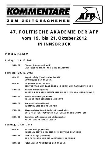 PROGRAMM für die 47. Politische Akademie der AFP