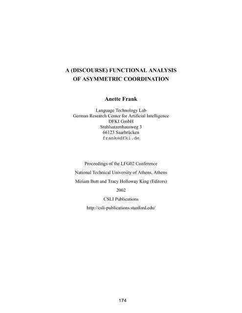 Proceedings of the LFG 02 Conference National Technical - CSLI ...