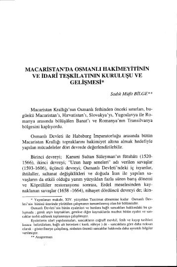 MACARİsTAN'DA OSMANLı HAKİMEYİTİNİN VE İDARİ ...