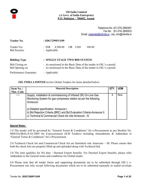 Tender Document - Oil India Limited