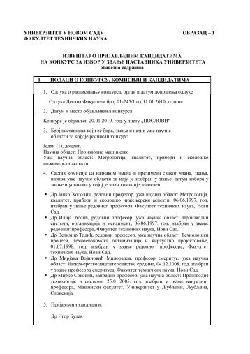 Referat o kandidatu za izbor u zvanje docenta - Univerzitet u Novom ...