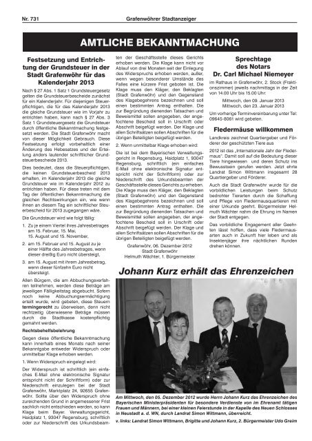 Grafenwöhrer Stadtanzeiger Nr. 731 Postverlagsort Grafenwöhr ...