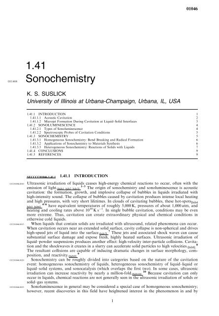"Sonochemistry" in Comprehensive Coordination Chemistry 2