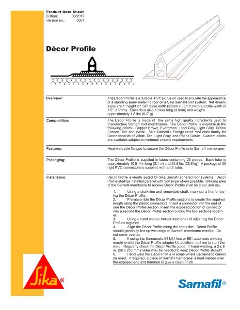 Sarnafil Decor Profile - Product Data - BuildSite.com