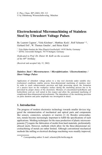 Electrochemical Micromachining of Stainless Steel by Ultrashort ...