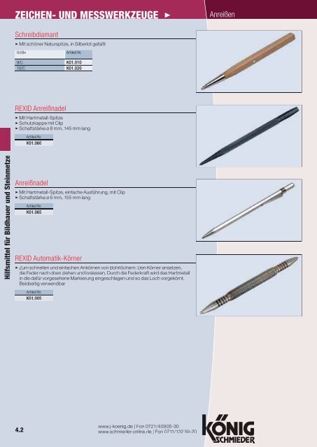 Hilfsmittel für Bildhauer und Steinmetze - J. KÖNIG