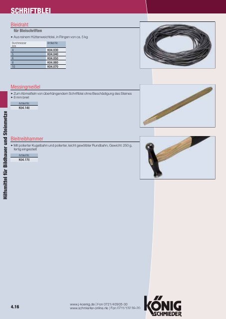Hilfsmittel für Bildhauer und Steinmetze - J. KÖNIG