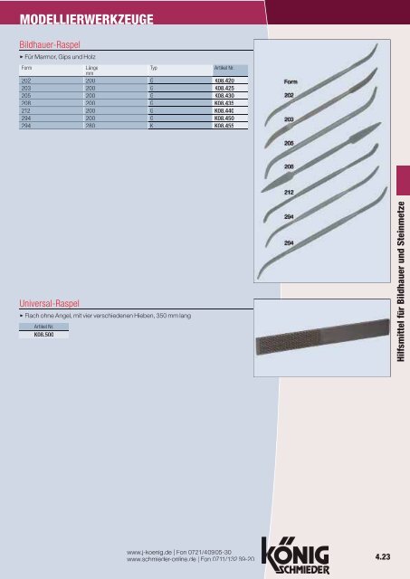 Hilfsmittel für Bildhauer und Steinmetze - J. KÖNIG