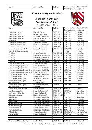 Geräteverzeichnis - Forstbetriebsgemeinschaft Ansbach-Fürth e.V.