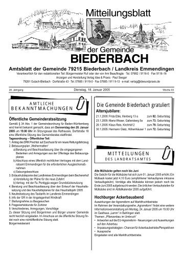 Die Gemeinde Biederbach gratuliert