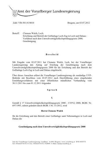 Genehmigungsbescheid vom 03.07.2012 - Vorarlberg