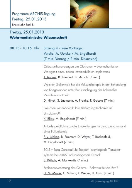 20. Jahrestagung ARCHIS - Deutsche Gesellschaft für Wehrmedizin ...