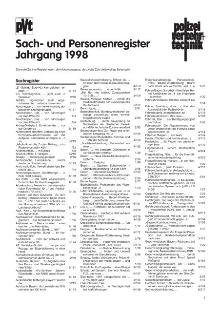Sach- und Personenregister Jahrgang 1998 - Polizei Verkehr +