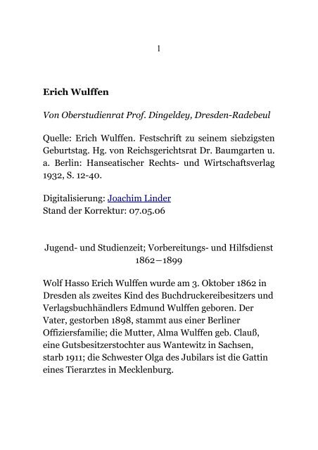 1 Erich Wulffen Von Oberstudienrat Prof ... - Joachim Linder