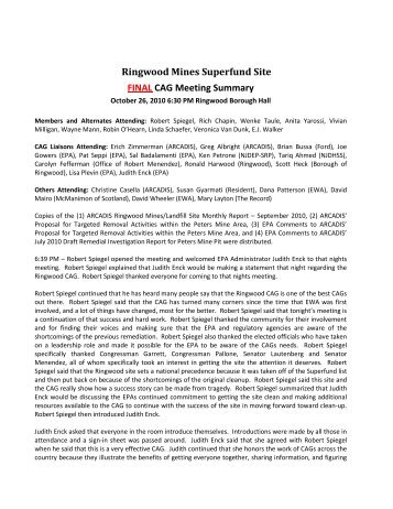 Ringwood Mines Superfund Site FINAL CAG Meeting Summary