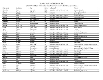 UW-Eau Claire Fall 2011 Dean's List - University of Wisconsin-Eau ...