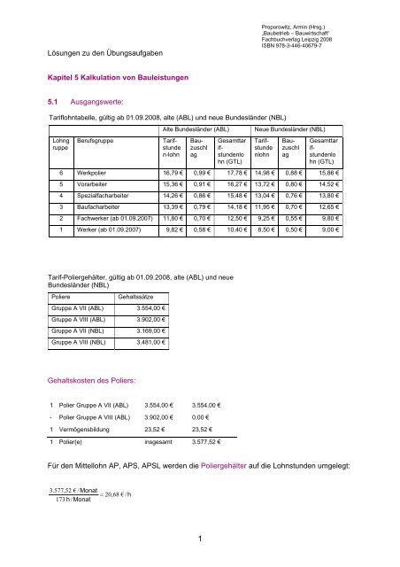 Lösungen zu den Übungsaufgaben Kapitel 5 Kalkulation von