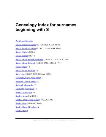 Genealogy Index for surnames beginning with S - auf kreibaum.de