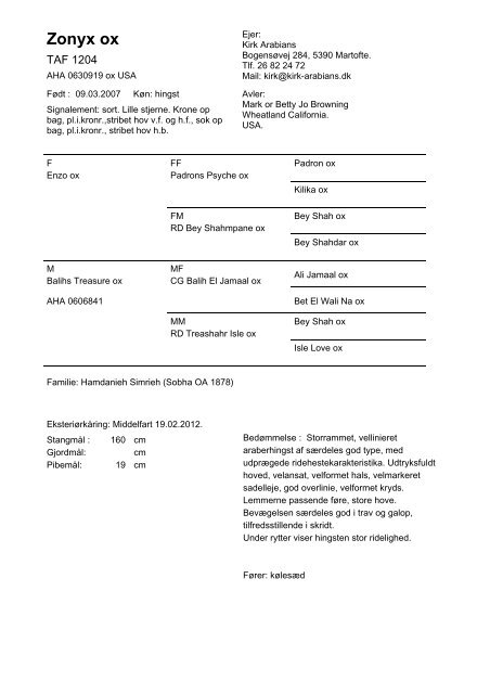 Resultater fra hoppekåringen - Trakehner Avlsforbundet i Danmark