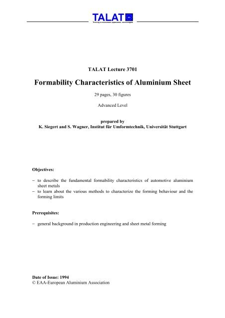 Formability Characteristics of Aluminium Sheet - CORE-Materials