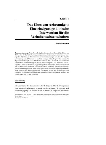 Das Üben von Achtsamkeit: Eine einzigartige klinische Intervention ...