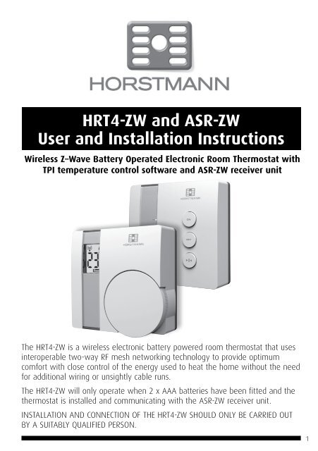 HRT4-ZW and ASR-ZW User and Installation Instructions - Horstmann