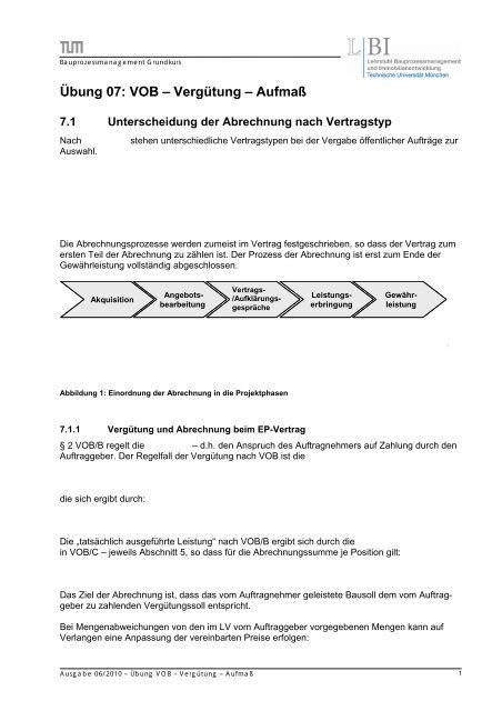 Übung 07: VOB – Vergütung – Aufmaß