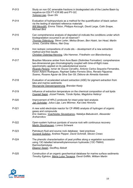 25th International Meeting on Organic Geochemistry IMOG 2011