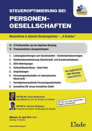 Steueroptimierung bei Personengesellschaften - Linde Verlag