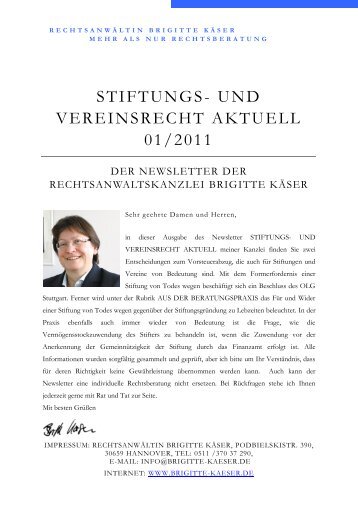 Stiftungs - und Vereinsrecht - Rechtsanwältin Brigitte Käser