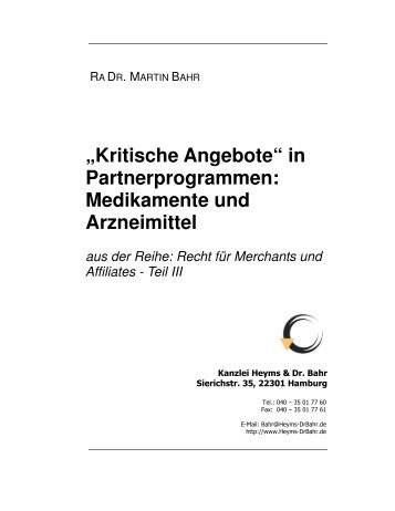 Medikamente und Arzneimittel - Kanzlei Dr. Bahr