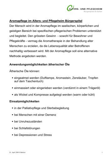 Aromapflege im Alters- und Pflegeheim Bürgerspital Der Mensch ...