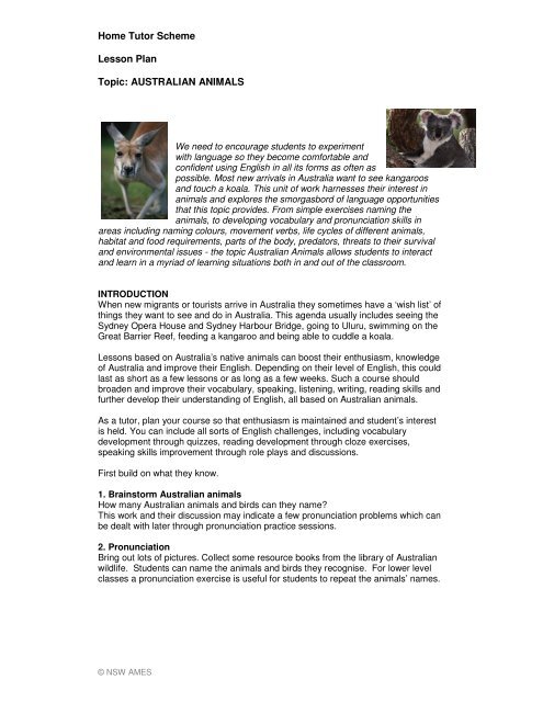 Lesson Plan Australian Animals - The Smith Family Lesson Plan Australian Animals - The Smith Family