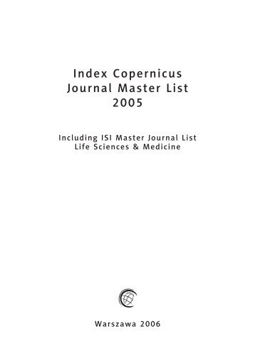 IC Journal Master List 2005 - IndexCopernicus - Index Copernicus