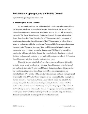 Folk Music, Copyright, and the Public Domain - Peter Irvine