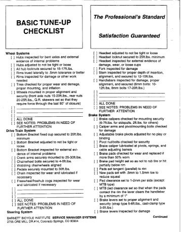 BASIC TUNE-UP CHECKLIST