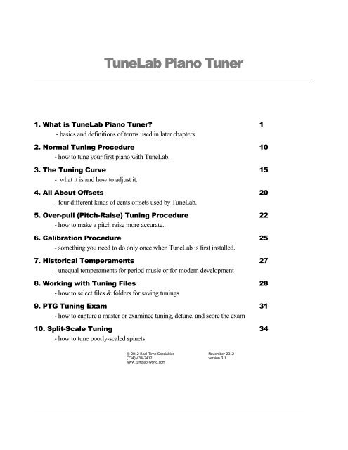 TuneLab Piano Tuner User's Manual, version 3.1 - TuneLab World