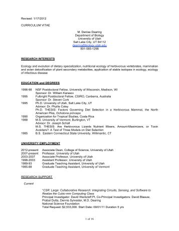 Curriculum Vitae - Department of Biology - University of Utah