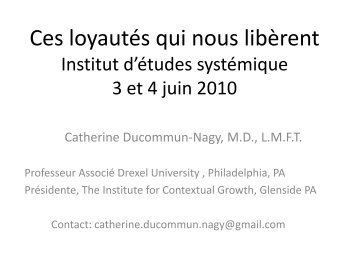 Ces loyautés qui nous libèrent Institut d'études systémique 3 ... - IDES