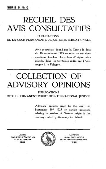 recueil des avis consultatifs collection of advisory opinions - Cour ...